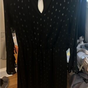 As U Wish Black Sheer Dot-Detail Long Sleeve Mini Dress